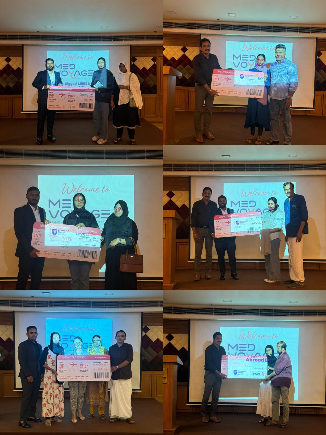 Six MedVoyage students holding boarding passes to study abroad