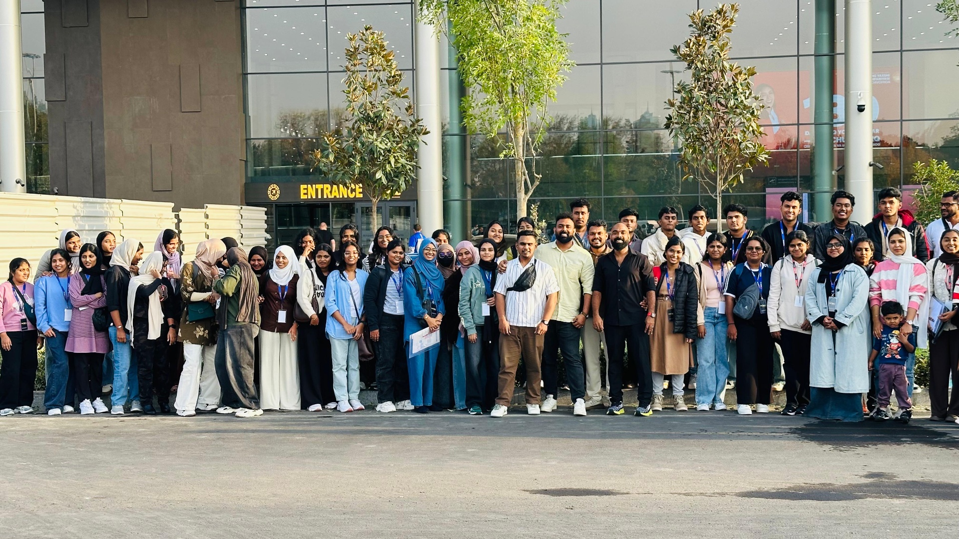 LevelUp student group at airport entrance before international departure